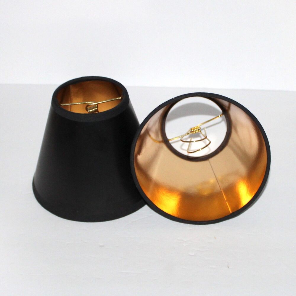 2 Black Gold Lamp Shades Clip On chandelier 4.75” tall set